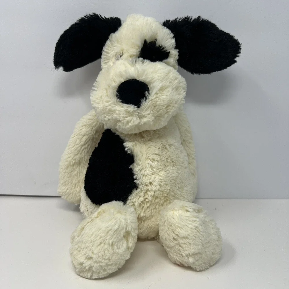 Jellycat Bashful Dog Puppy Plush Black white Stuffed Animal 9